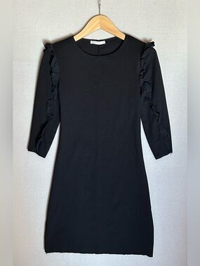 💛 Zara Black Long-Sleeve Dress with Ruffle Trim